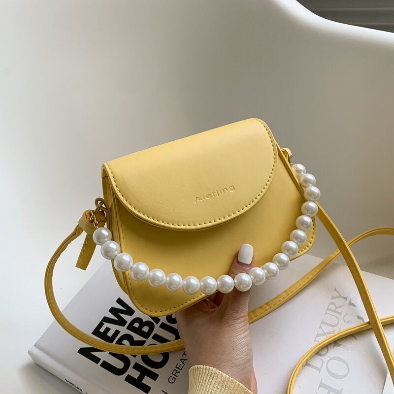 

Faux Pearl Beaded Satchel Bag, Yellow