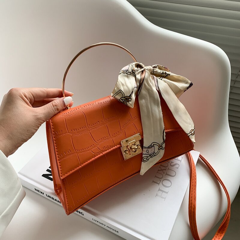 

Scarf Decor Satchel Bag, Orange