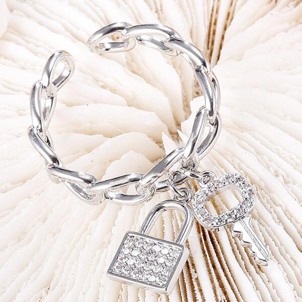 

Lock Charm Ring, Silver