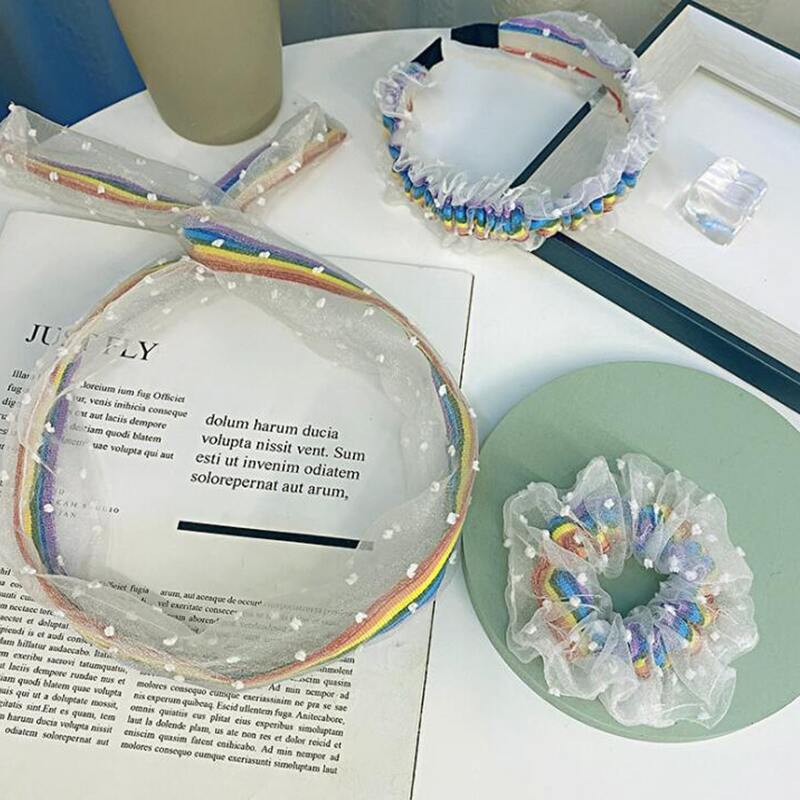 

3pcs Rainbow Striped Hair Accessory Set, Multicolor