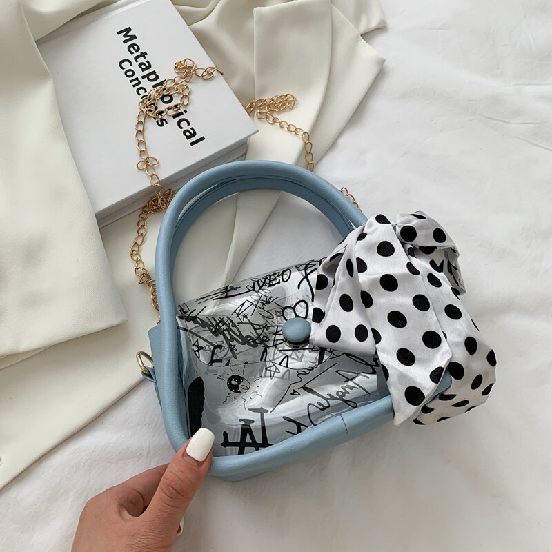 Scarf Decor Satchel Bag, Blue