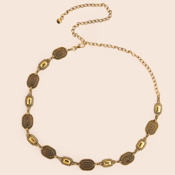 

Textured Metal Geometric Chain Belt, Gold