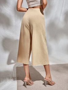 素色闊腿七分長褲 - 杏色 - 查看 2