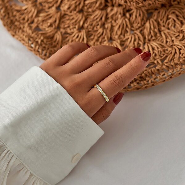

Zircon Decor Cuff Ring, Gold