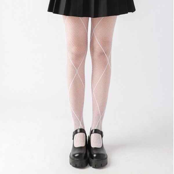 

Geometric Pattern Fishnet Tights, White
