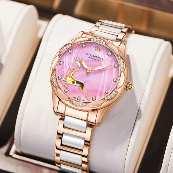 

Rhinestone Deer Pattern Mechanical Watch