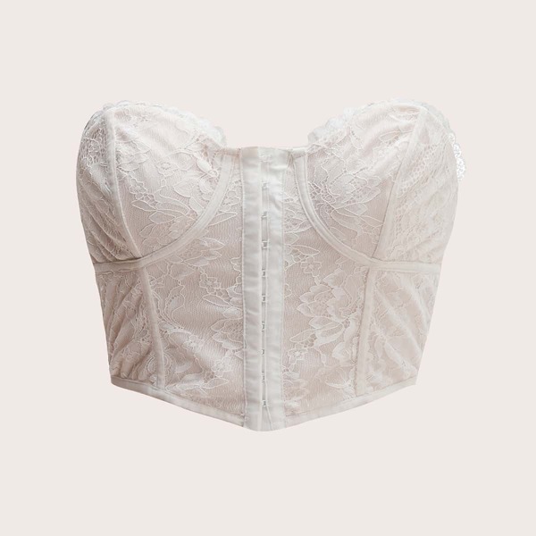 

Hook and Eye Placket Bustier Crop Tube Top, White