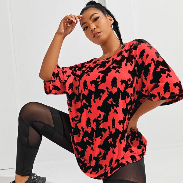 

Plus All Over Print Drop Shoulder Sports Tee, Multicolor