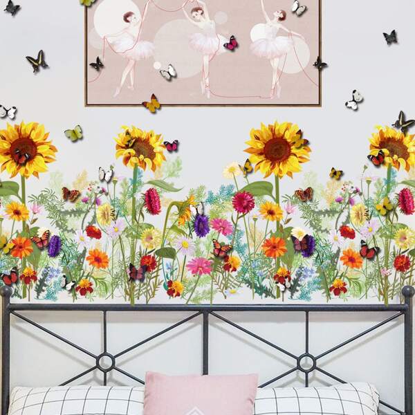 

4sheets Floral Pattern Wall Sticker, Multicolor