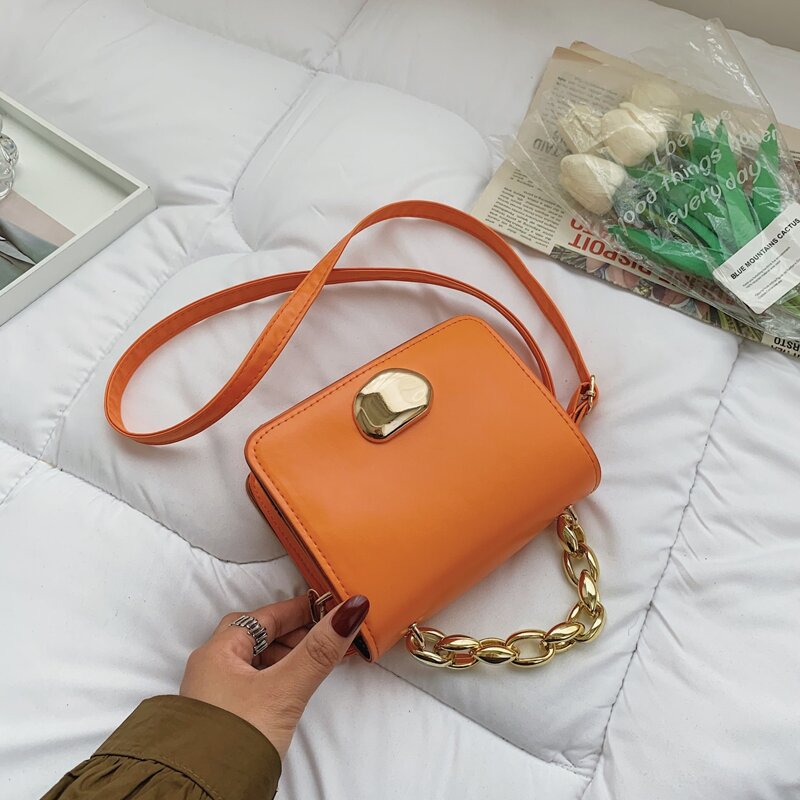 

Chain Handle Flap Satchel Bag, Orange
