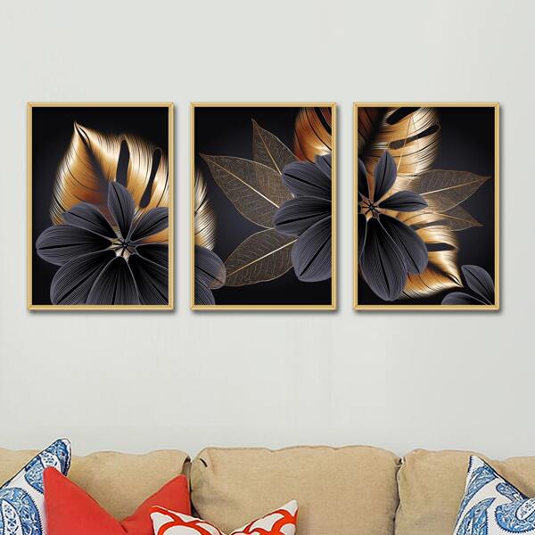 

3pcs Leaf Print Unframed Painting, Multicolor