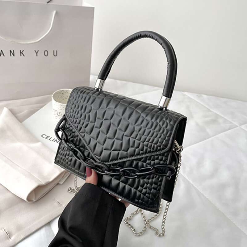 

1pc Embossed Satchel Bag, Black