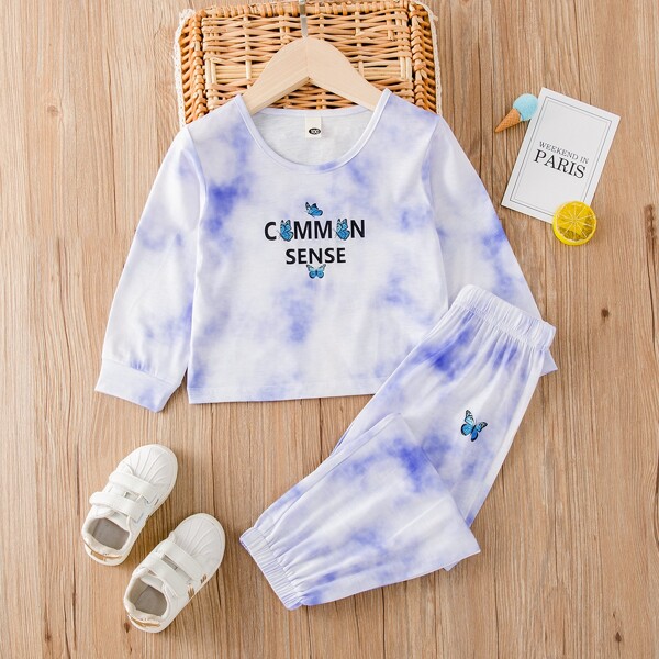 

Toddler Girls Tie Dye Letter And Butterfly Graphic Top & Pants, Multicolor