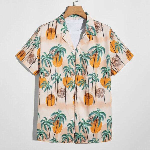

Men Tropical Print Button Front Shirt, Multicolor