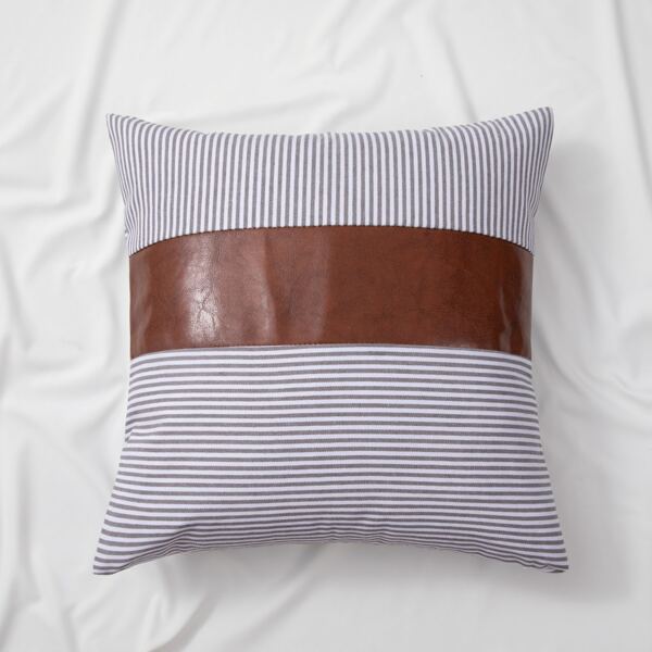 

Leather Stitching Cushion Cover Without Filler, Grey