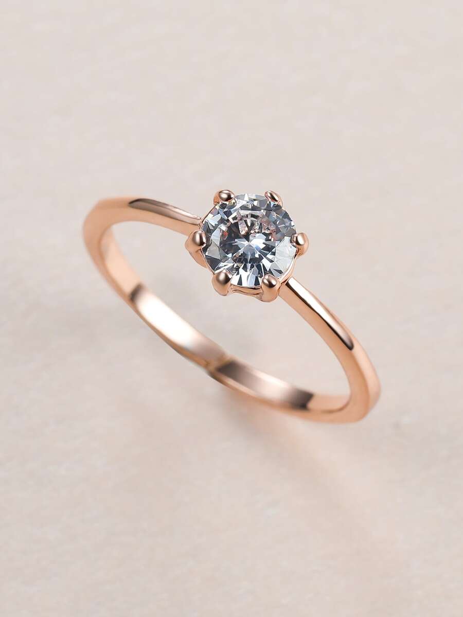 Cubic Zirconia Decor Ring - Rose Gold - View 1