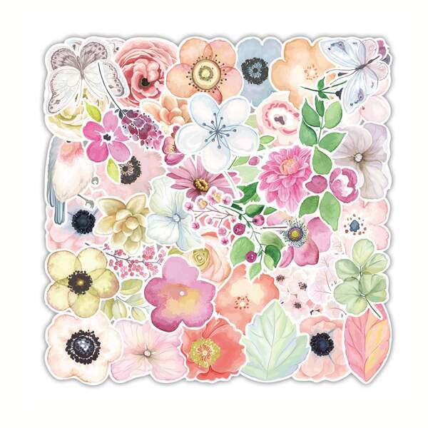 

50pcs Floral Pattern Sticker, Multicolor