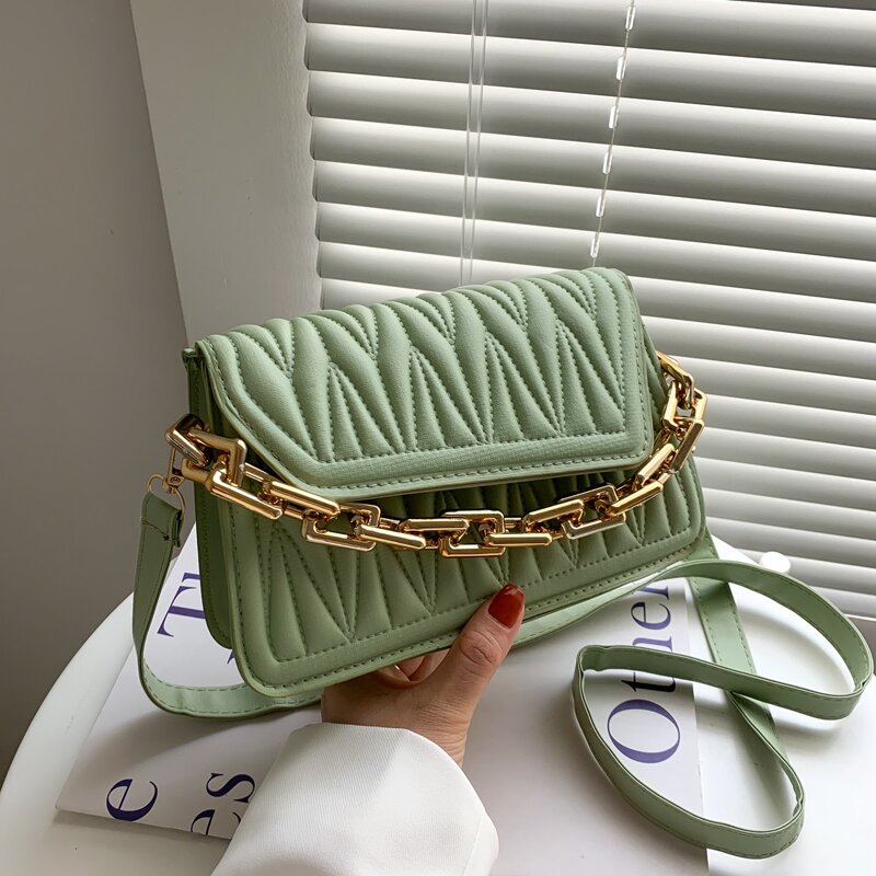 

Quilted Flap Satchel Bag, Green