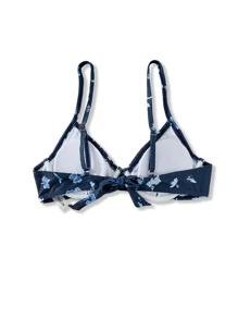 SHEIN Swim Summer Beach Floral Smocked Underwire Bikini Top - Navy Blue - View 2