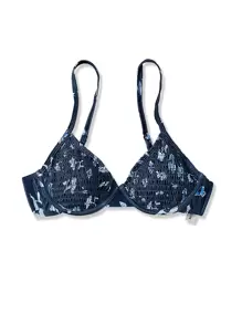 SHEIN Swim Summer Beach Floral Smocked Underwire Bikini Top - Navy Blue - View 3
