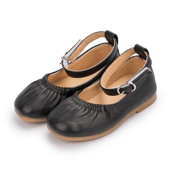 

Toddler Girls Ruched Design Ankle Strap Flats, Black