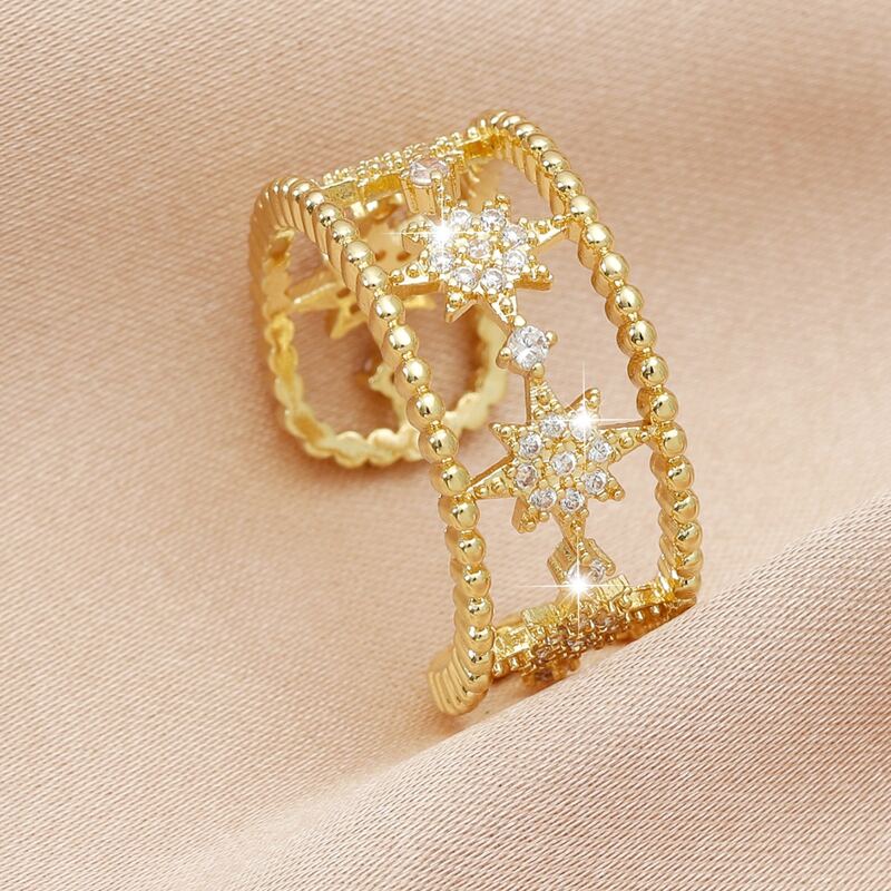 

Rhinestone Cuff Ring, Gold