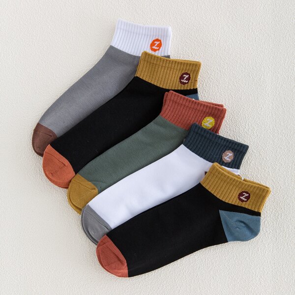 

5pairs Men Letter Graphic Socks, Multicolor