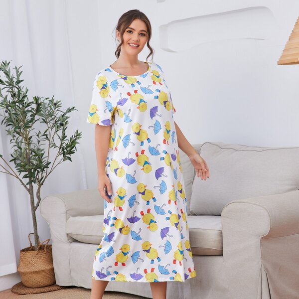 

Plus Cartoon Graphic Night Dress, Multicolor