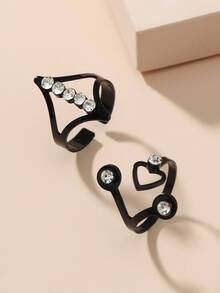 2pcs Rhinestone Decor Toe Ring - Black - View 2