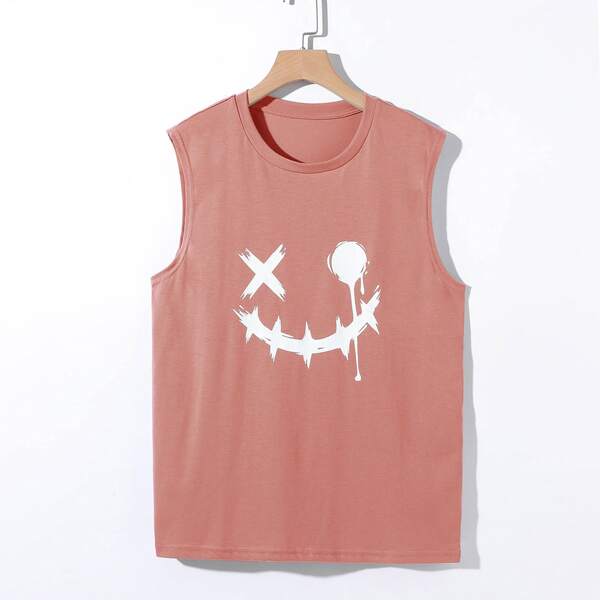 

Men Cartoon Graphic Tank Top, Pink
