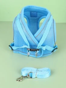 1入組反光寵物背帶和1入組牽引繩 - 藍色 - 查看 2