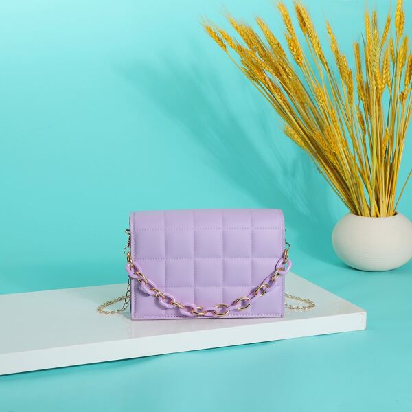 

Chain Decor Quilted Crossbody Bag, Purple