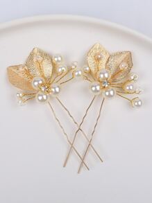 2 件仿珍珠发夹 - 金色 - 查看 4