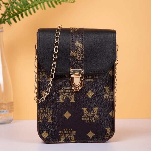 

Letter Graphic Push Lock Chain Bag, Brown