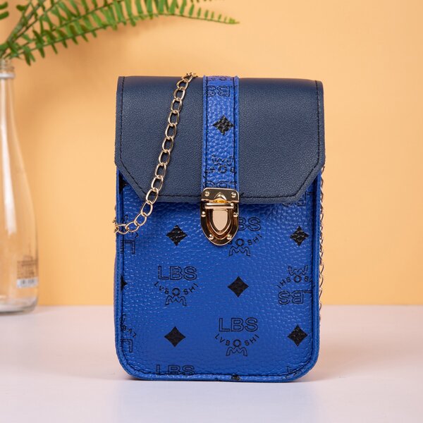 

Letter Graphic Push Lock Chain Bag, Blue