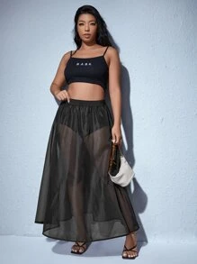 Falda transparente maxi sin bragas - Negro - Ver 4