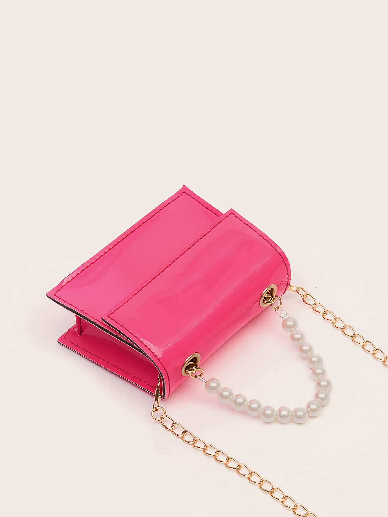 Mini Faux Pearl Decor Flap Satchel Bag - Hot Pink - View 6