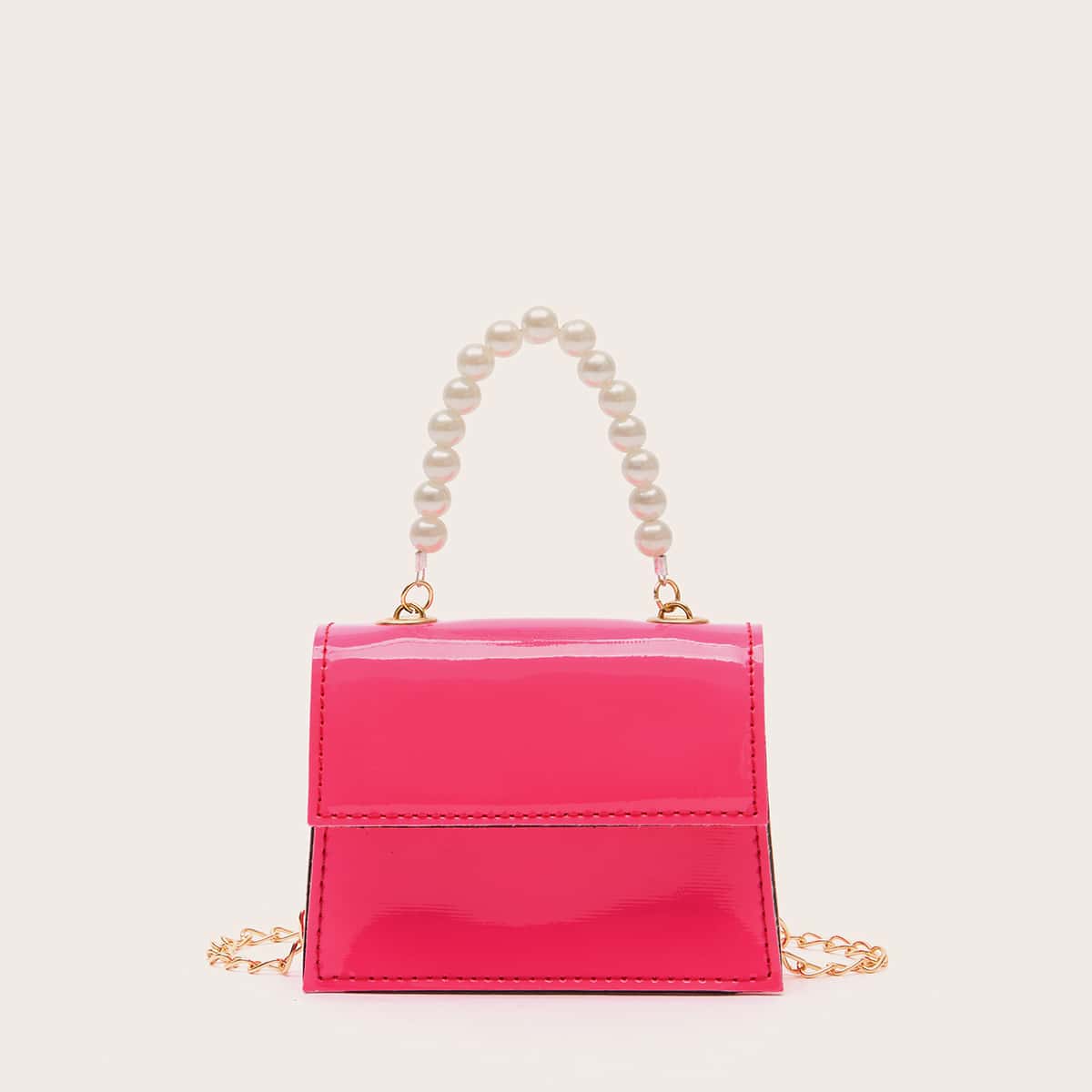 

Mini Faux Pearl Decor Flap Satchel Bag, Hot pink
