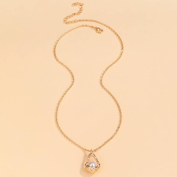 

Faux Pearl Detail Pendant Necklace, Gold
