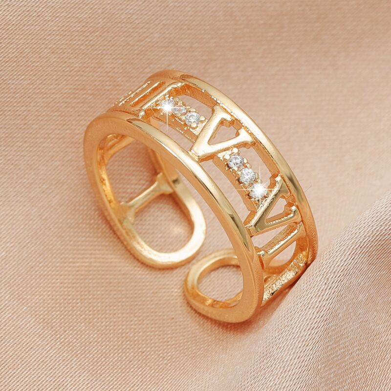 

Letter Hollow Out Ring, Gold