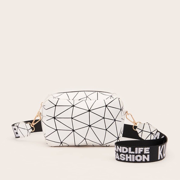 

Geometric Pattern Crossbody Bag, White