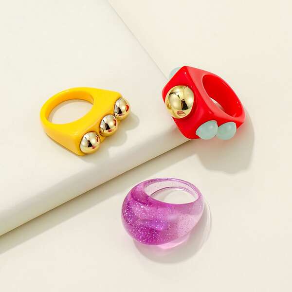 

3pcs Resin Ring Set, Multicolor