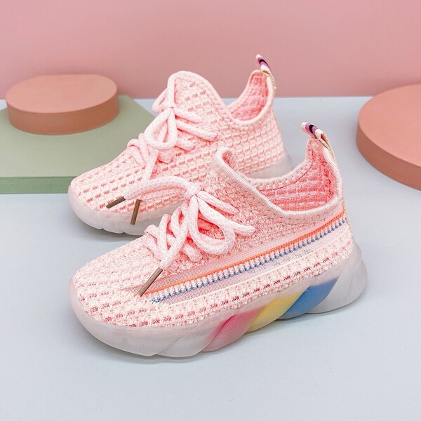 

Toddler Girls Lace Up Decor Knit Running Shoes, Pink