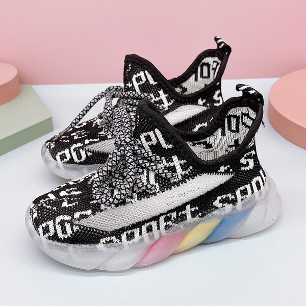 

Toddler Boys Letter Graphic Knit Sneakers, Black