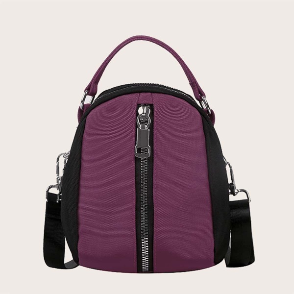 

Zip Front Two Tone Satchel Bag, Purple