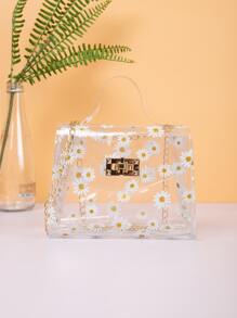 Waterproof Mini Clear Floral Graphic Chain Satchel Bag - White - View 1