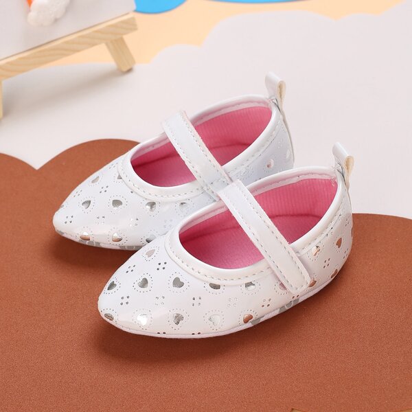 

Baby Girl Heart Graphic Velcro Strap Flats, White