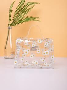 Waterproof Mini Clear Floral Graphic Chain Satchel Bag - White - View 3