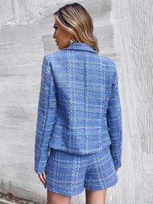 Blazer tweed con solapa con botones - Azul - Ver 2