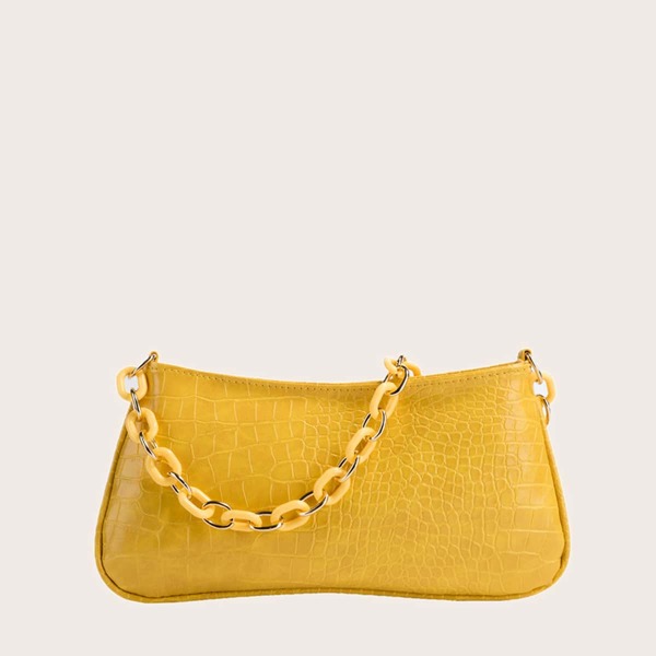 

Croc Embossed Chain Shoulder Bag, Yellow